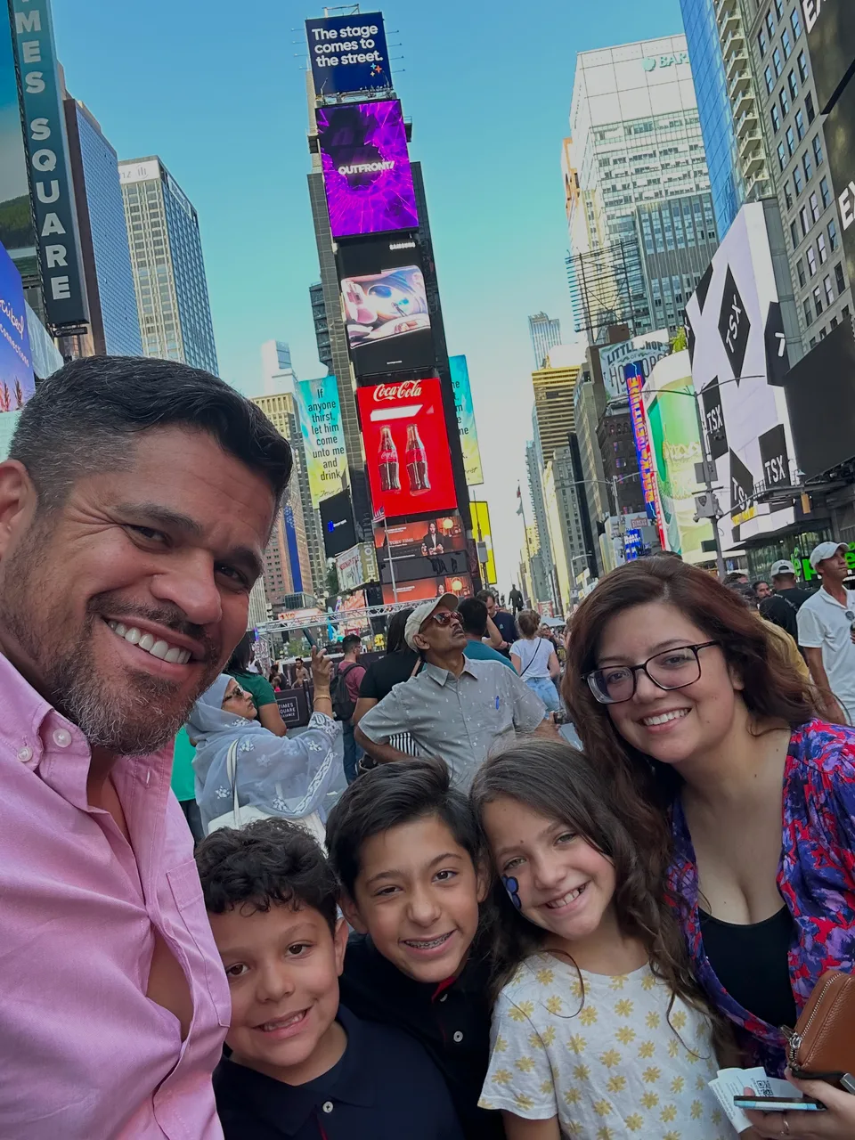 Romulo with his family in Times Square