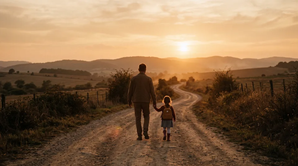 Father and child walking